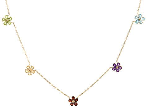 Multi Color Gemstone 18k Yellow Gold Over Sterling Silver Flower ...