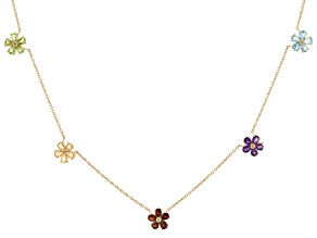 Multi Color Gemstone 18k Yellow Gold Over Sterling Silver Flower Station Necklace 3.67ctw