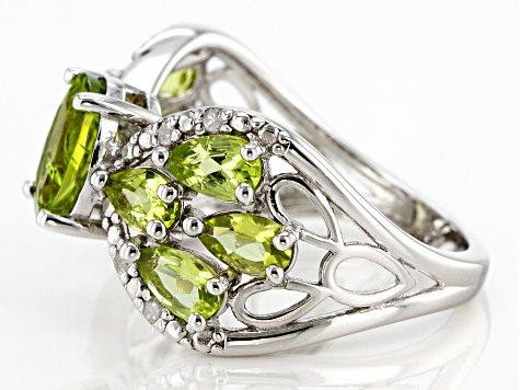 Green Peridot Rhodium Over Sterling Silver Ring 2.73ctw
