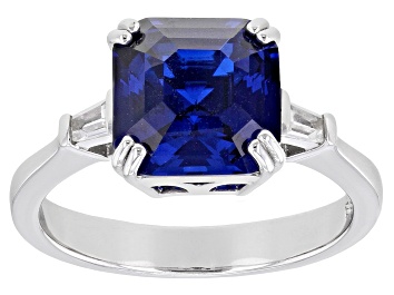 Picture of Blue Asscher Cut Lab Created Spinel Rhodium Over Sterling Silver Ring 3.75ctw