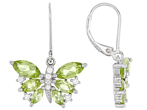 Green Peridot Rhodium Over Sterling Silver Butterfly Earrings 1.73ctw
