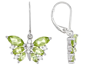 Green Peridot Rhodium Over Sterling Silver Butterfly Earrings 1.73ctw
