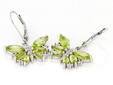Green Peridot Rhodium Over Sterling Silver Butterfly Earrings 1.73