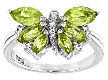 Picture of Green Peridot Rhodium Over Sterling Silver Butterfly Ring 1.73ctw