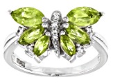 Green Peridot Rhodium Over Sterling Silver Butterfly Ring 1.73ctw