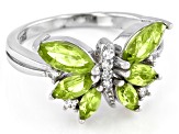 Green Peridot Rhodium Over Sterling Silver Butterfly Ring 1.73ctw