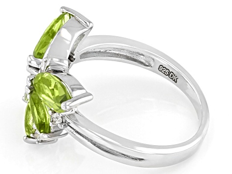 Green Peridot Rhodium Over Sterling Silver Butterfly Ring 1.73ctw