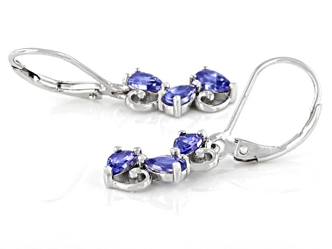 Blue Tanzanite Rhodium Over Sterling Silver Earrings 1.02ctw