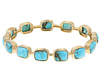 Picture of Blue Kingman Turquoise 18k Yellow Gold Over Silver Bangle Bracelet
