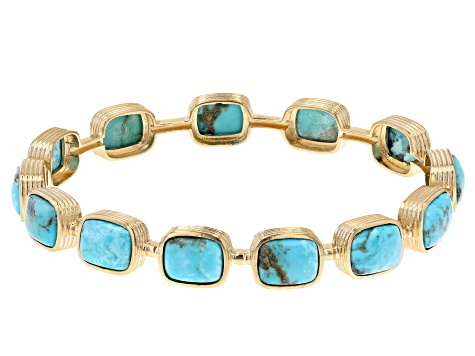 Blue Kingman Turquoise 18k Yellow Gold Over Silver Bangle Bracelet
