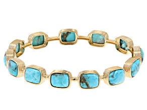 Blue Kingman Turquoise 18k Yellow Gold Over Silver Bangle