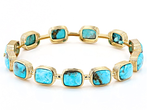 Blue Kingman Turquoise 18k Yellow Gold Over Silver Bangle Bracelet