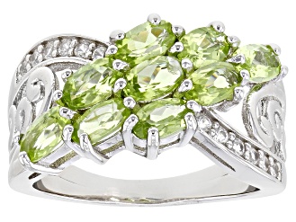 Green Manchurian Peridot™ With White Zircon Rhodium Over Silver Ring 1.94ctw