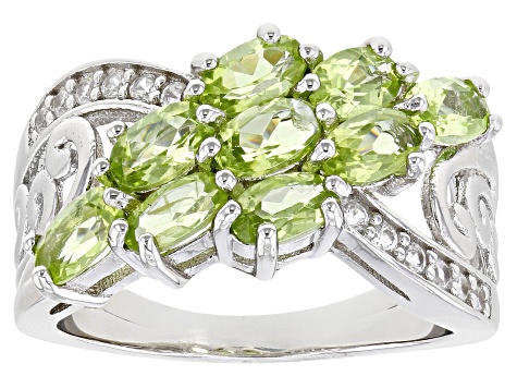 Green Manchurian Peridot™ With White Zircon Rhodium Over Silver Ring 1.94ctw