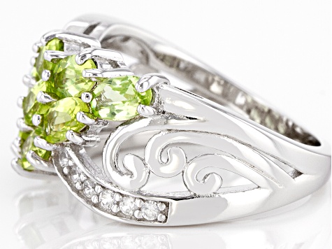 Green Manchurian Peridot™ With White Zircon Rhodium Over Silver Ring 1.94ctw