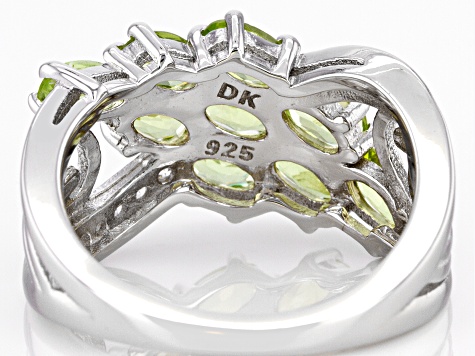 Green Manchurian Peridot™ With White Zircon Rhodium Over Silver Ring 1.94ctw