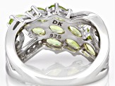 Green Manchurian Peridot™ With White Zircon Rhodium Over Silver Ring 1.94ctw