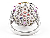 Multi-Color Lab Created Sapphire Rhodium Over Sterling Silver Flower Ring 4.65ctw