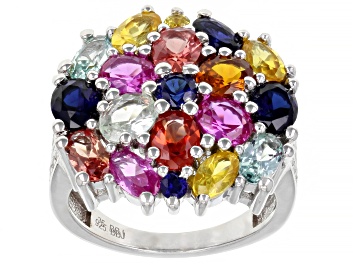 Picture of Multicolor Lab Created Sapphire Rhodium Over Sterling Silver Ring 5.08ctw