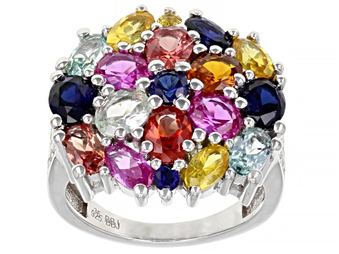 Multicolor Lab Created Sapphire Rhodium Over Sterling Silver Ring 5.08ctw