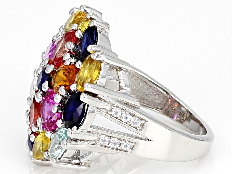 Multicolor Lab Created Sapphire Rhodium Over Sterling Silver Ring 5.08ctw