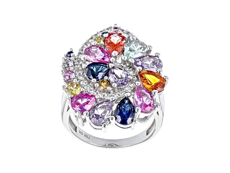 Multi-Color Lab Created Sapphire Rhodium Over Sterling Silver Ring 5.78ctw