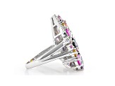 Multi-Color Lab Created Sapphire Rhodium Over Sterling Silver Ring 5.78ctw