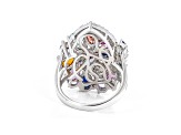 Multi-Color Lab Created Sapphire Rhodium Over Sterling Silver Ring 5.78ctw