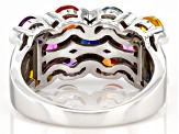 Multi Color Round Lab Created Sapphire Rhodium Over Sterling Silver Ring. 3.00ctw.