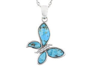 Blue Turquoise Rhodium Over Silver Pendant Chain 0.16ctw