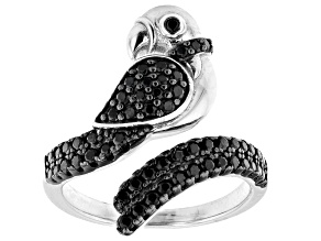 Black Spinel Rhodium Over Sterling Silver Parrot Ring 0.80ctw