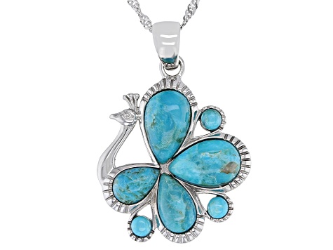 Blue Turquoise Rhodium Over Sterling Silver Pendant With Chain