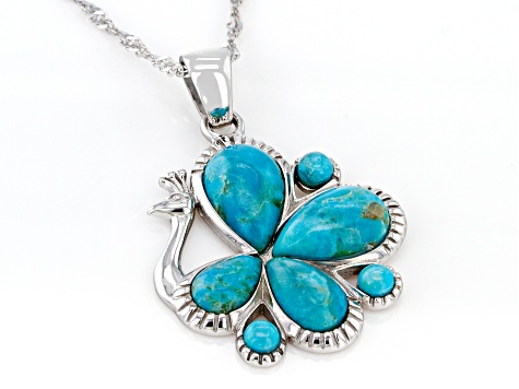 Blue Turquoise Rhodium Over Sterling Silver Pendant With Chain