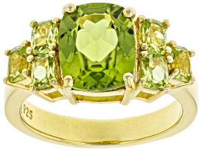Green Peridot 18k Yellow Gold Over Sterling Silver Ring 3.73ctw