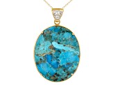 Blue Kingman Turquoise And Abalone Shell 18k Yellow Gold Over Silver Pendant With Chain 0.35ctw
