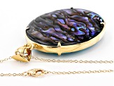 Blue Kingman Turquoise And Abalone Shell 18k Yellow Gold Over Silver Pendant With Chain 0.35ctw