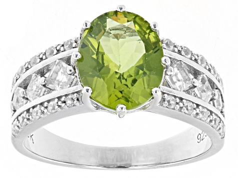 Green Peridot Rhodium Over Sterling Silver Ring 2.90ctw