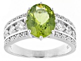 Green Peridot Rhodium Over Sterling Silver Ring 2.90ctw