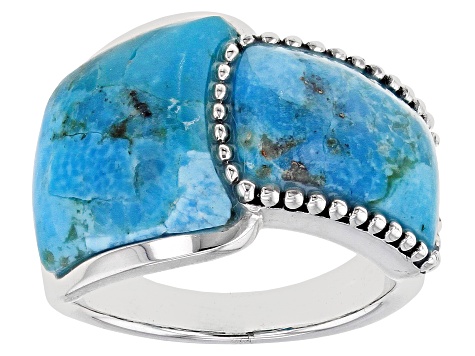 Blue Turquoise Rhodium Over Sterling Silver Ring.