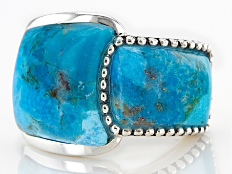 Blue Turquoise Rhodium Over Sterling Silver Ring.