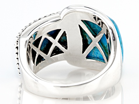 Blue Turquoise Rhodium Over Sterling Silver Ring.
