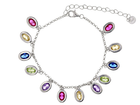 Multi-Gem Rhodium Over Sterling Silver Bracelet 4.97ctw