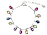 Multi-Gem Rhodium Over Sterling Silver Bracelet 4.97ctw