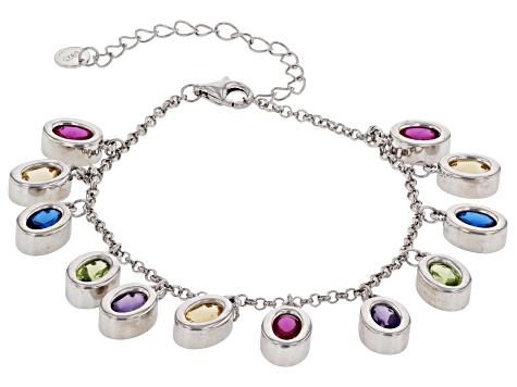 Multi-Gem Rhodium Over Sterling Silver Bracelet 4.97ctw