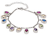 Multi-Gem Rhodium Over Sterling Silver Bracelet 4.97ctw