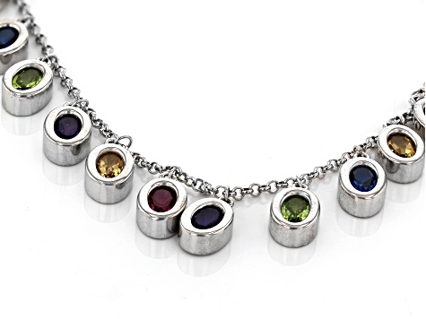 Multi-Gem Rhodium Over Sterling Silver Bracelet 4.97ctw
