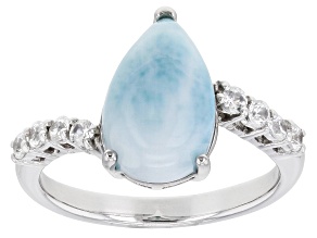 Blue Larimar Rhodium Over Sterling Silver Ring 0.34ctw