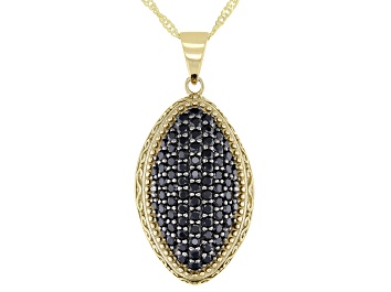 Picture of Round Black Spinel 18k Yellow Gold Over Sterling Silver Pendant With chain 1.56ctw