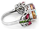 Multi Color Northern Lights™ Quartz Rhodium Over Sterling Silver Ring 4.31ctw