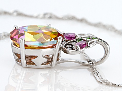 Multi Color Northern Lights™ Quartz Rhodium Over Sterling Silver Pendant with Chain 3.82ctw